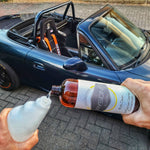 Laysons Multi Clean, the all purpose car cleaner and Car Pre-Wash that is part of the detailing kit in front of Mazda MX5