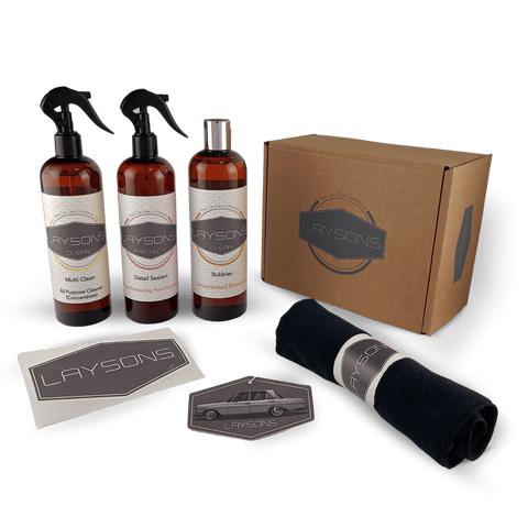 The Triple Car Washing Kit in Gift Box. Includes Shampoo, Detail Sealant and Multi Clean as part of Laysons Car Care Range